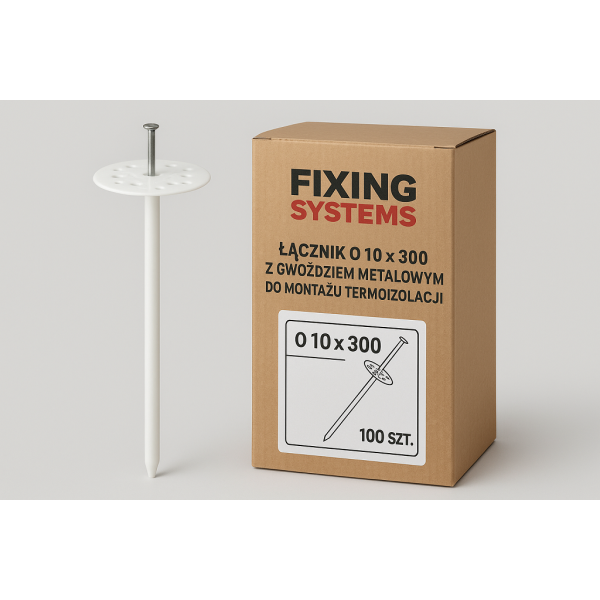 Fixing systems Łącznik O 10 x 300 z Fixing systems Gwoździem metalowym do montazu termoizolacji 100 szt PL