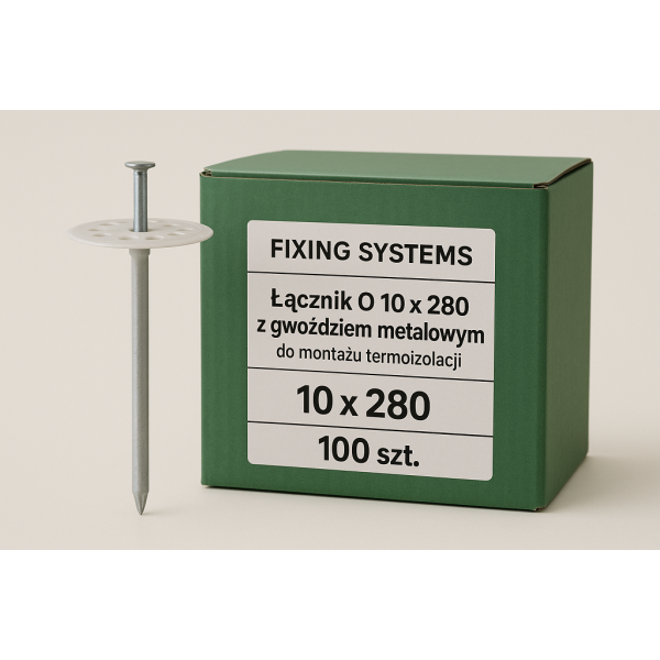 Fixing systems Łącznik O 10 x 280 z Fixing systems Gwoździem metalowym do montazu termoizolacji 100 szt PL