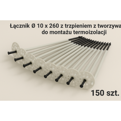 Skuteczne mocowanie termoizolacji: Łącznik O 10 x 260 z trzpieniem - 150 szt.