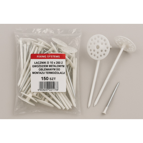 Fixing systems Łącznik O 10 x 260 z Fixing systems Gwoździem metalowym oblewanym do montażu termoizolacji 150 szt PL