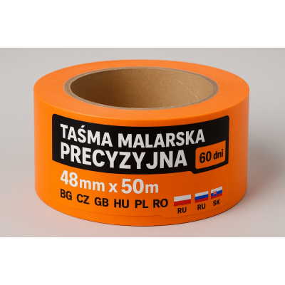 Taśma Malarska Precyzyjna 60 dni 48mm x 50m pomarańczowy BG-CZ-GB-HU-PL-RO-RU-SK | Flexbud24